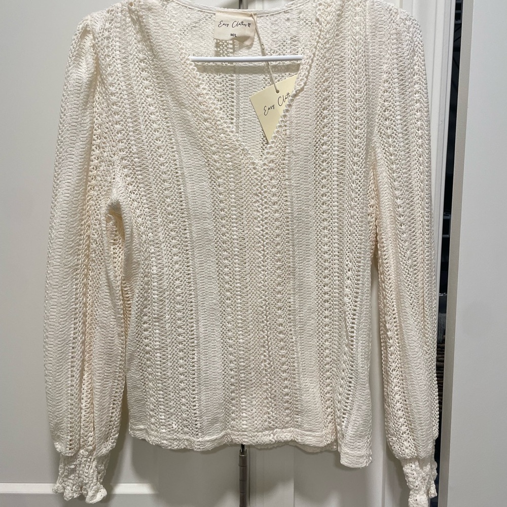 Easy Clothes Crochet V-Neck Knit Top